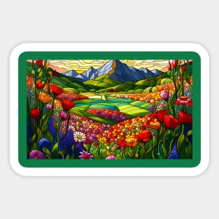 Stained Glass Colorful Mountain Meadow Sticker